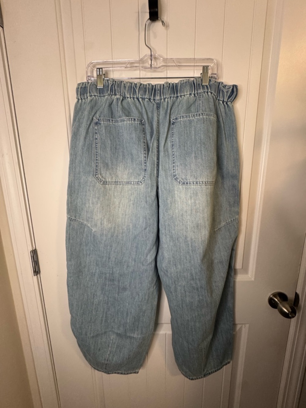 ee:some Wide Leg Denim Cargo Pants Light Blue Snow Wash Utility - Picture 3 of 5